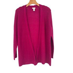 Chicos 2 Magenta Ribbed Open Front Cardigan Sweater Wool Blend Size Large